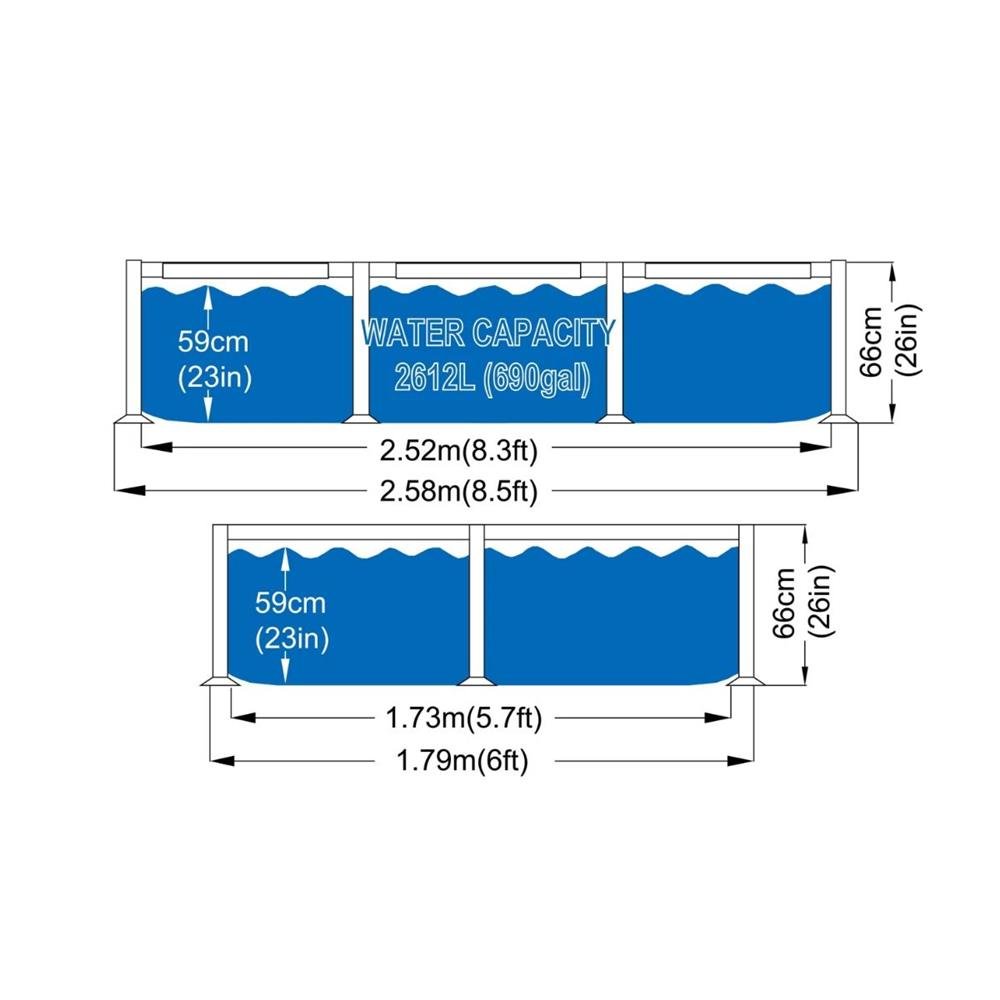 Piscina Estrutural Retangular 2612 Litros Frame 2,58m x 1,79m x 66cm Avenli 17805