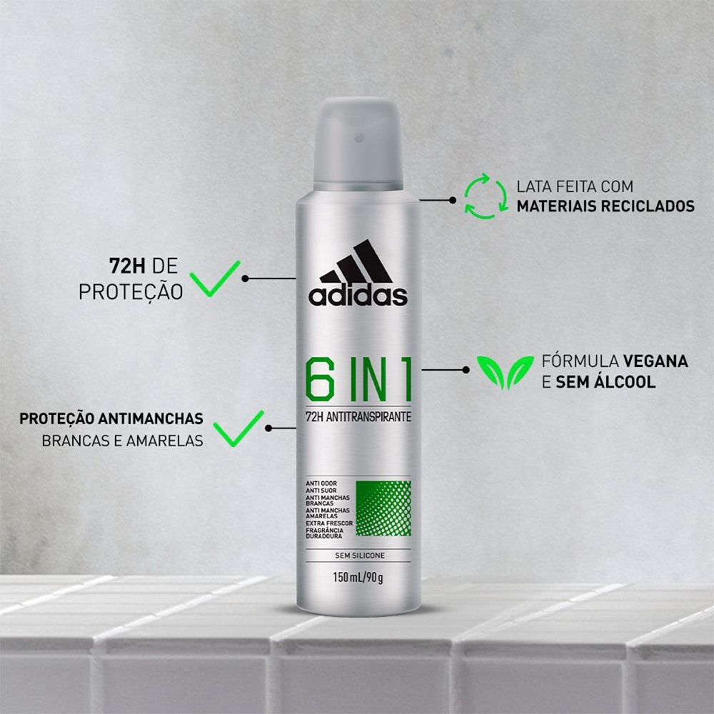 Desodorante Adidas Aerossol Masculino 6 em 1 - 150ml
