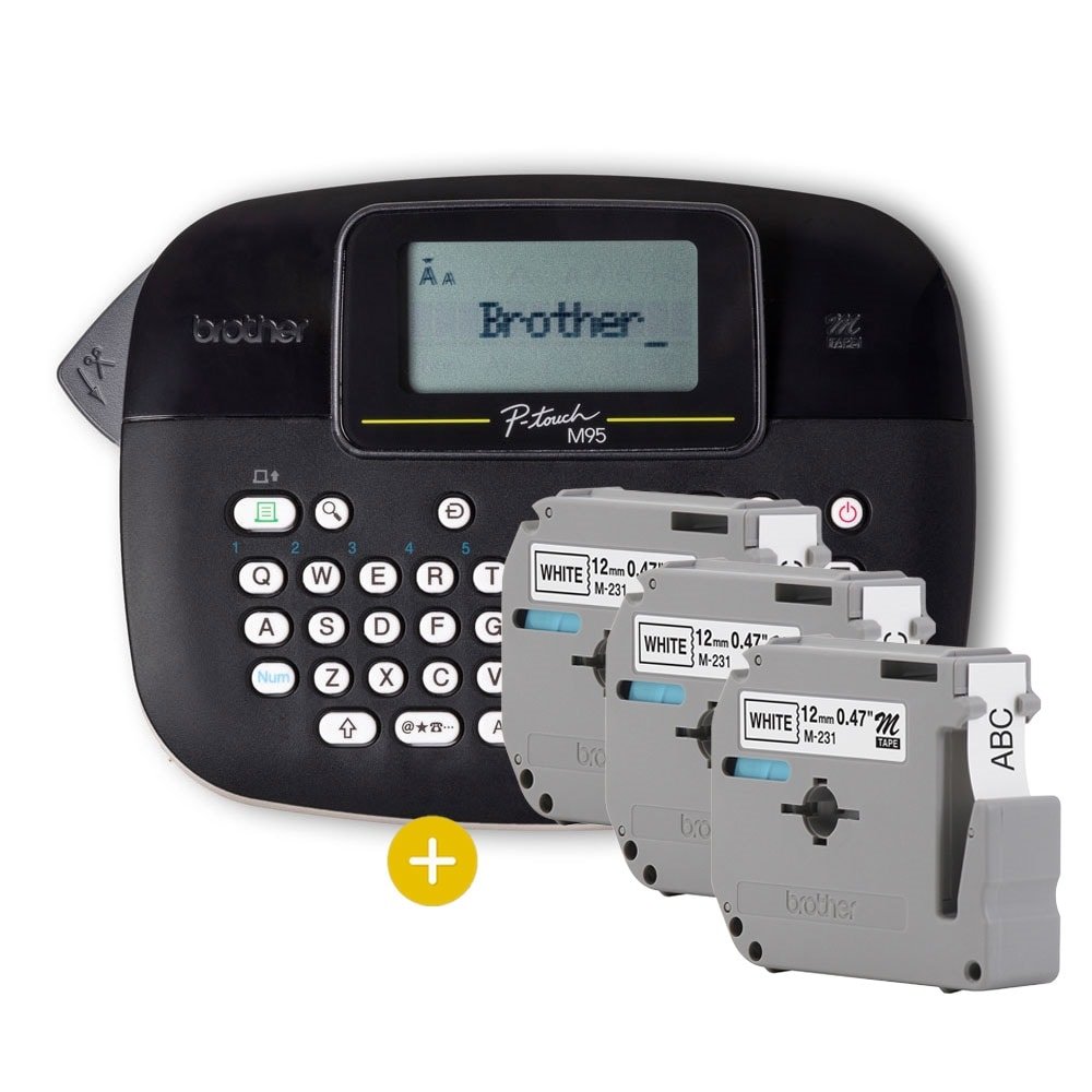 Rotulador Eletrônico Brother PTM95BKBP - Com 3 Fitas, Preto