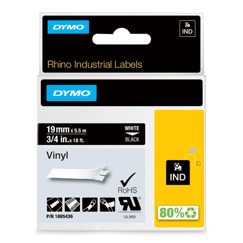 Fita Vinilica/Pvc Dymo para Rotulador Rhinopro 19mm X 5,5M Branco / Preto