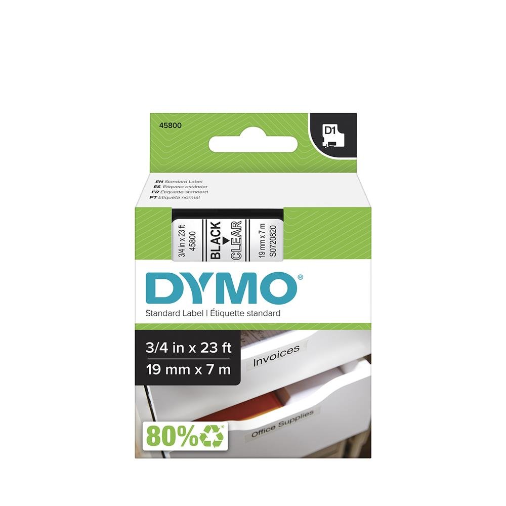 Fita Poliester D1 para Rotulador Dymo Lm 19mm X 7M Preto / Transparente