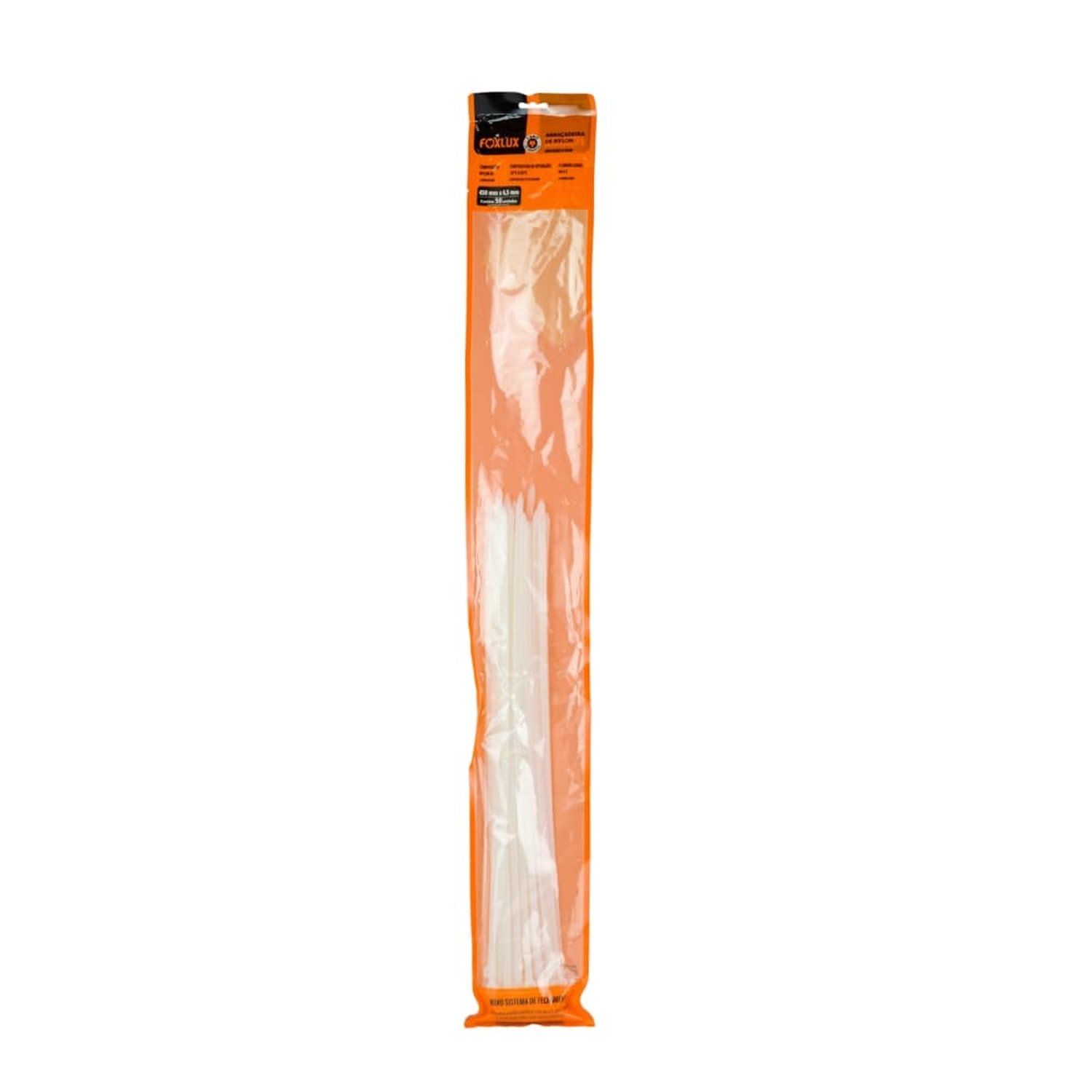 Abraçadeira Nylon FoxLux 450mmX6.5mm Branca - Embalagem com 50 Unidades