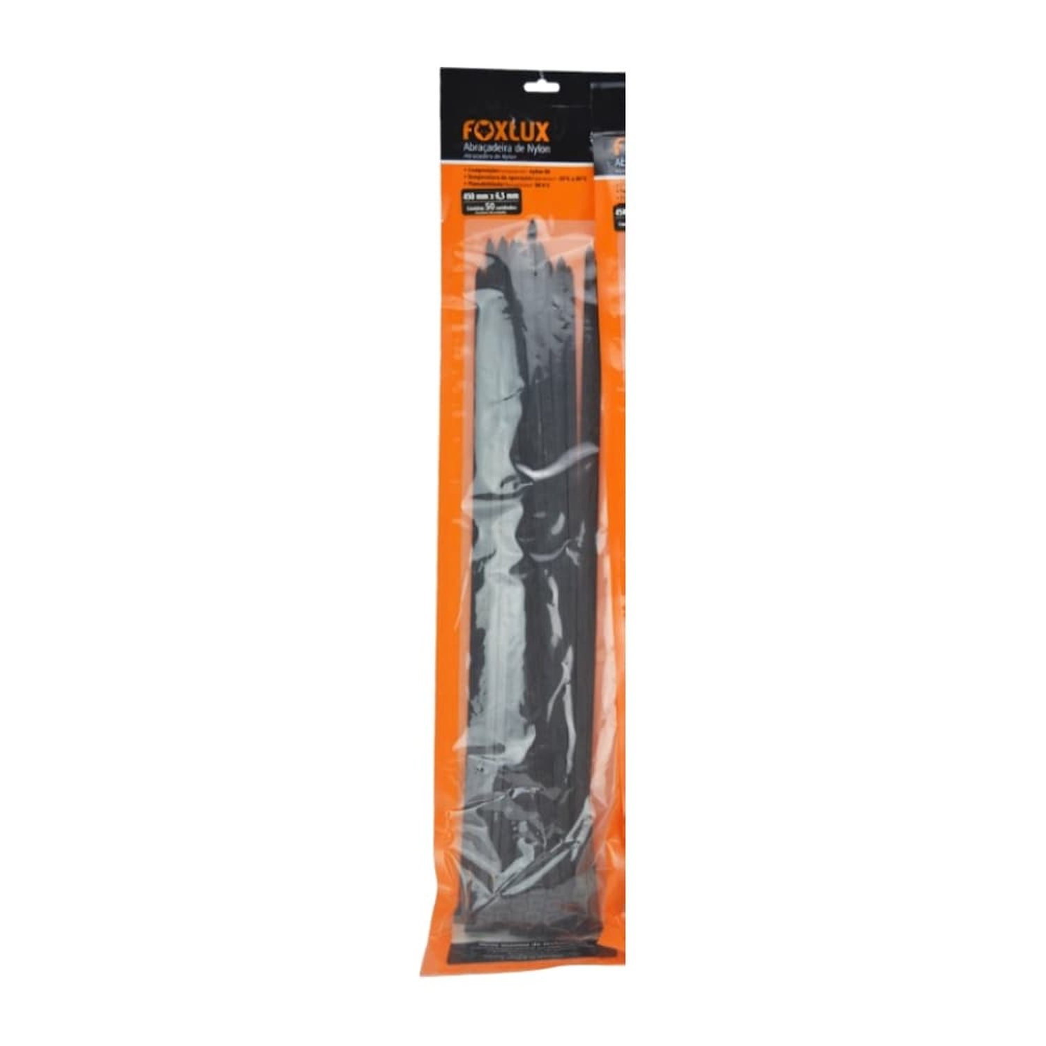 Abraçadeira Nylon FoxLux 450mmX6.5mm Preta - Embalagem com 50 Unidades