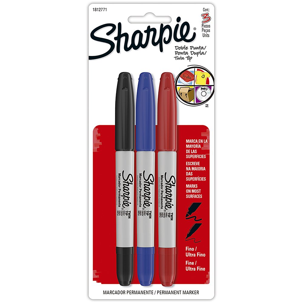 Marcador Permanente Sharpie Twin Tip Preto / Azul / Vermelho Blister com 3 unidades