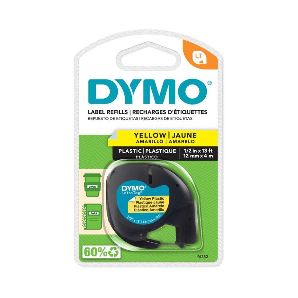Fita Poliester Para Rotulador Dymo Letratag 12Mm X 4M Preto / Amarelo