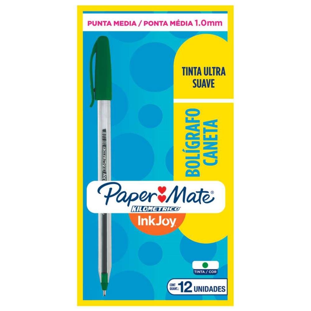 Caneta Papermate Km 100 Colorz 1.0 Media Verde (Corpo Translúcido) Caixa com 12 unidades