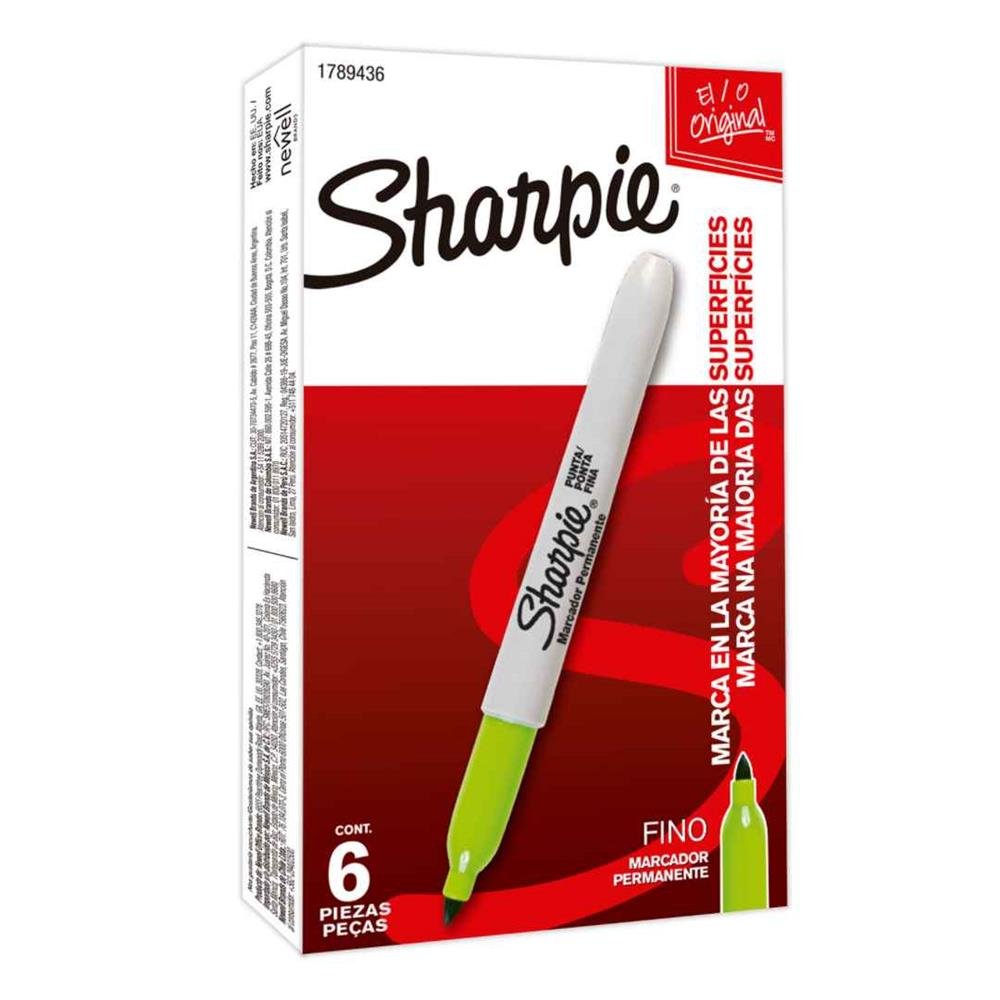 Marcador Permanente Sharpie Fina Lima Caixa com 6 unidades