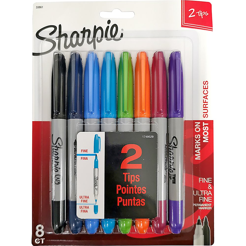 Marcador Permanente Sharpie Twin Tip Sortida Blister com 8 unidades