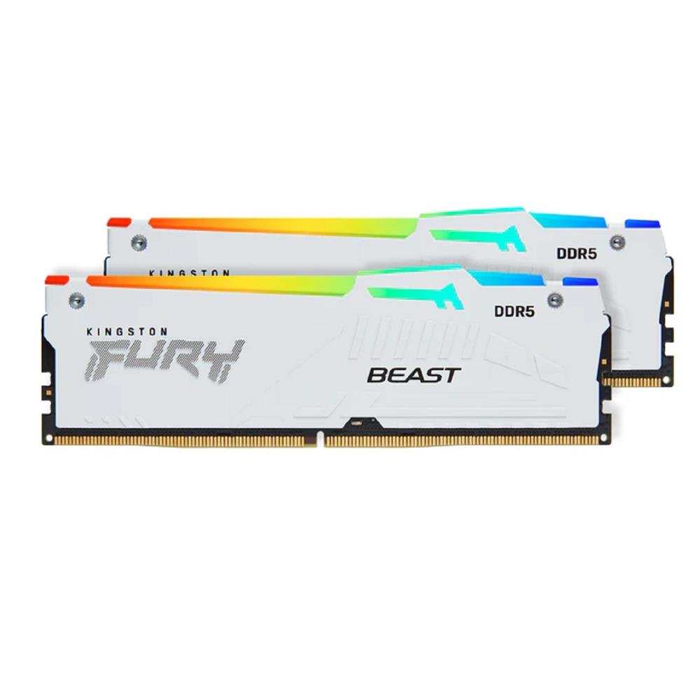 Memoria DDR5 Kingston Fury Beast, RGB, 32GB (2x16GB), 6000Mhz, Branco, KF560C36BWEAK2-32