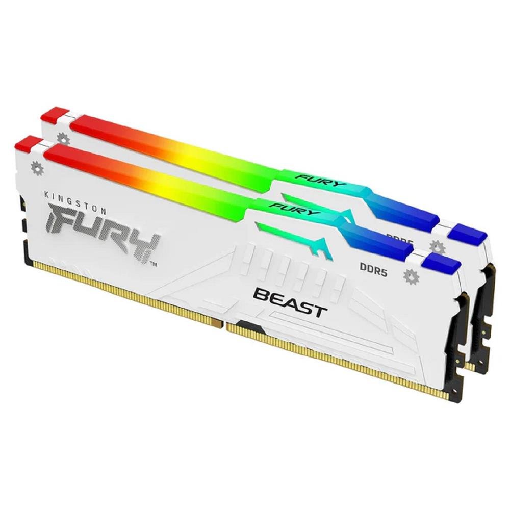 Memoria DDR5 Kingston Fury Beast, RGB, 32GB (2x16GB), 6000Mhz, Branco, KF560C36BWEAK2-32