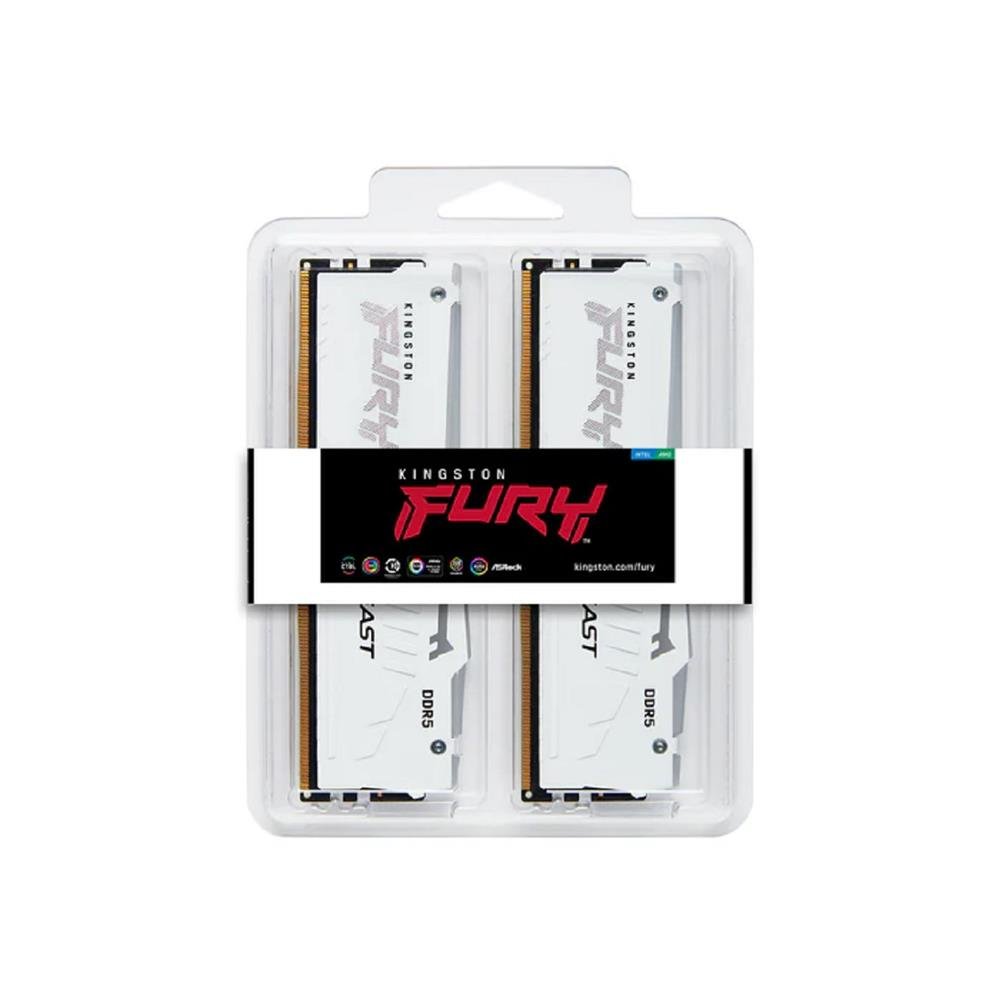 Memoria DDR5 Kingston Fury Beast, RGB, 32GB (2x16GB), 6000Mhz, Branco, KF560C36BWEAK2-32