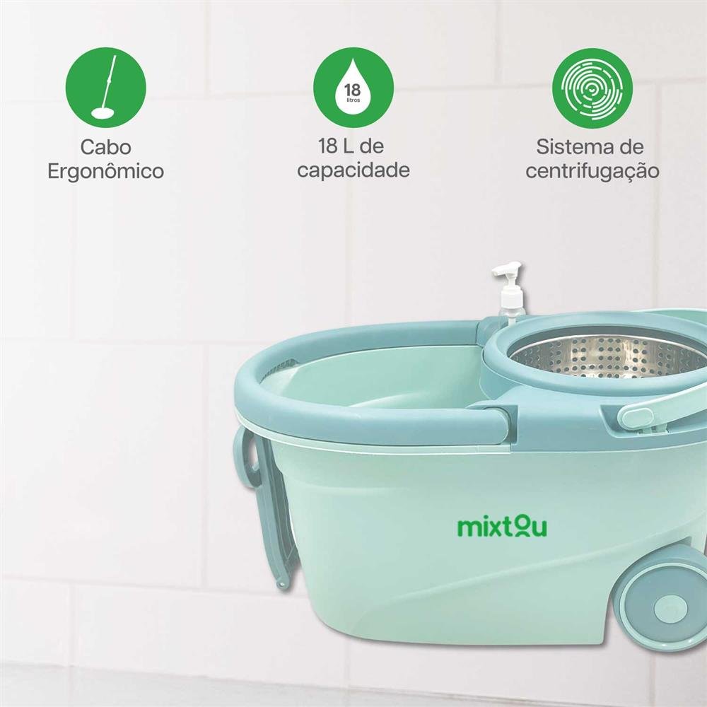 Balde Mop Pro 360 Graus Giratorio Limpeza Geral Esfregão 18L - MIXTOU