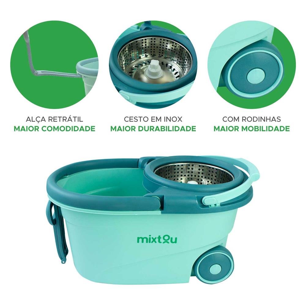 Balde Mop Pro 360 Graus Giratorio Limpeza Geral Esfregão 18L - MIXTOU