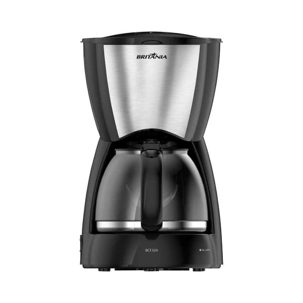 Cafeteira Britânia BCF32A - 30 Xícaras, Jarra de Vidro, Preto/Inox, 220V