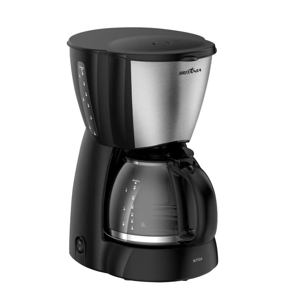 Cafeteira Britânia BCF32A - 30 Xícaras, Jarra de Vidro, Preto/Inox, 220V