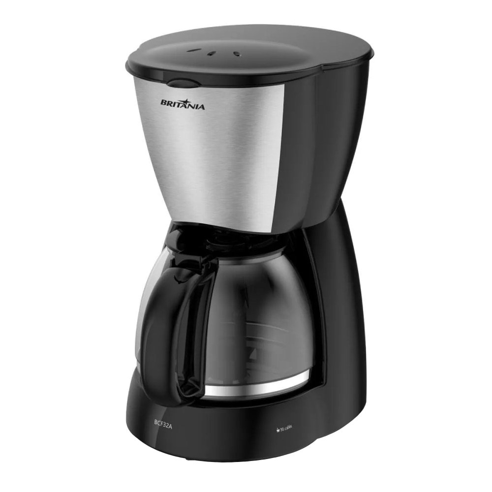 Cafeteira Britânia BCF32A - 30 Xícaras, Jarra de Vidro, Preto/Inox, 220V