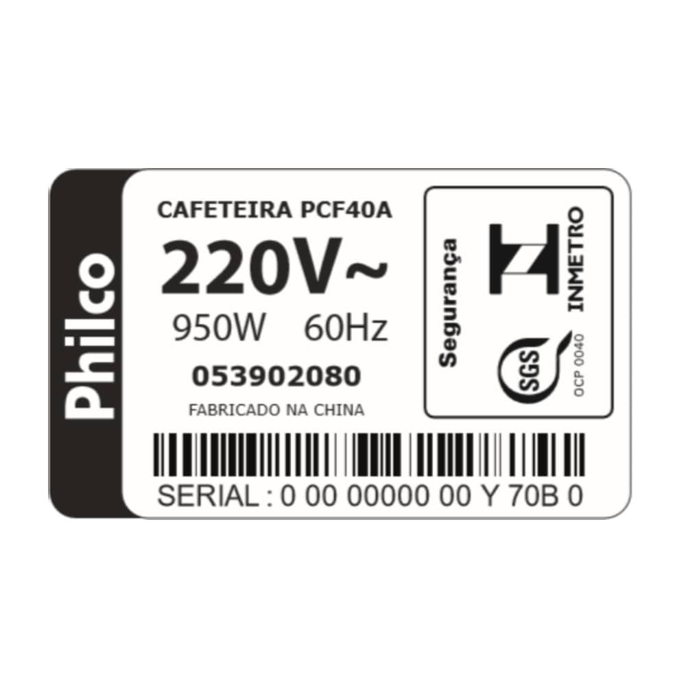 Cafeteira Philco PCF40A | 40 Xícaras, Jarra de Vidro, Preto, 220V