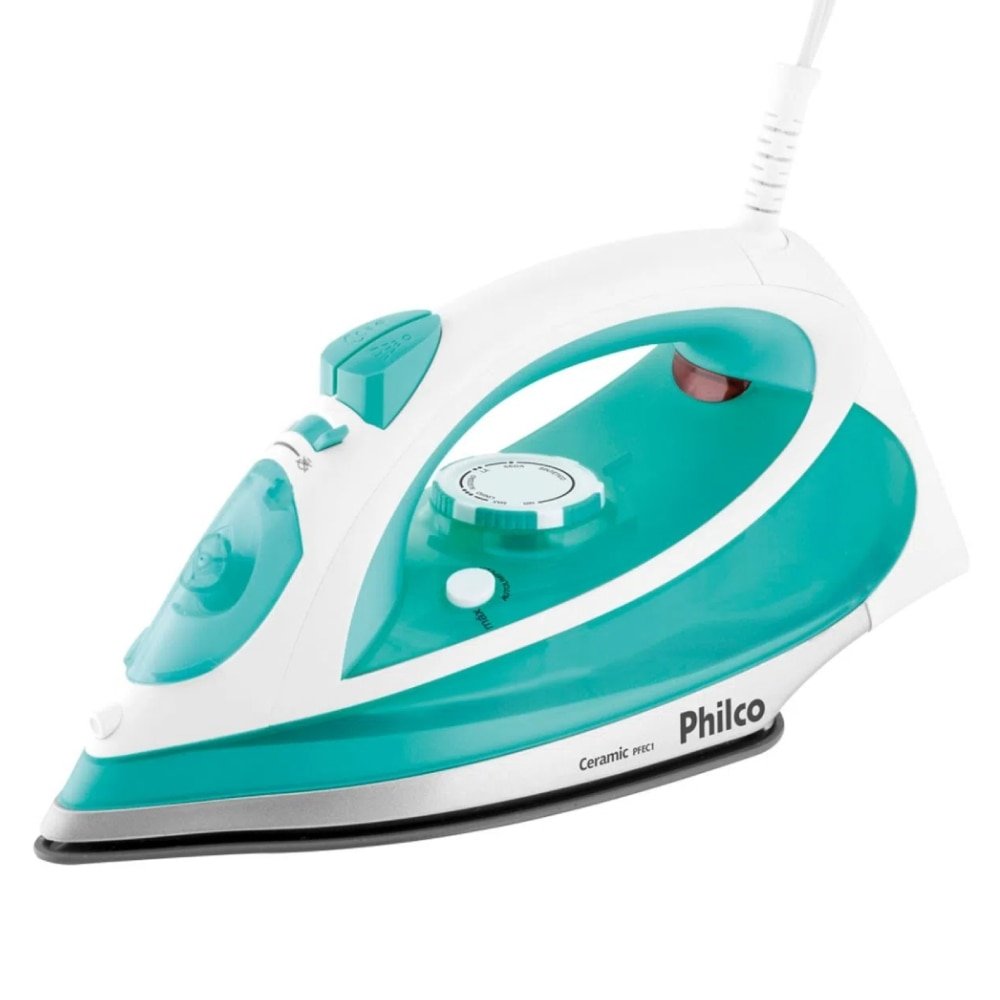 Ferro de Passar a Seco/Vapor Philco PFEC1 - Base Cerâmica, Branco/Verde, 220V