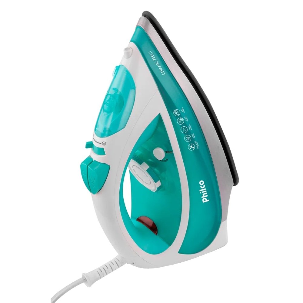Ferro de Passar a Seco/Vapor Philco PFEC1 - Base Cerâmica, Branco/Verde, 220V