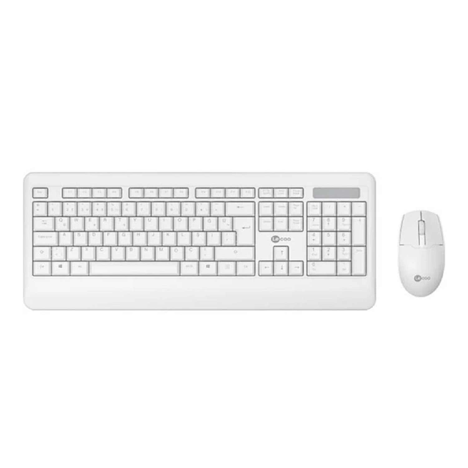 Kit Teclado e Mouse Sem Fio KW202WH Lecoo, ABNT2, Membrana, DPI 1200, Ergonomico, 3 Botões, Branco