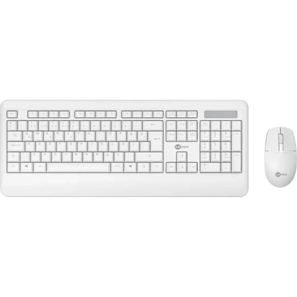 Kit Teclado e Mouse Sem Fio KW202WH Lecoo, ABNT2, Membrana, DPI 1200, Ergonomico, 3 Botões, Branco