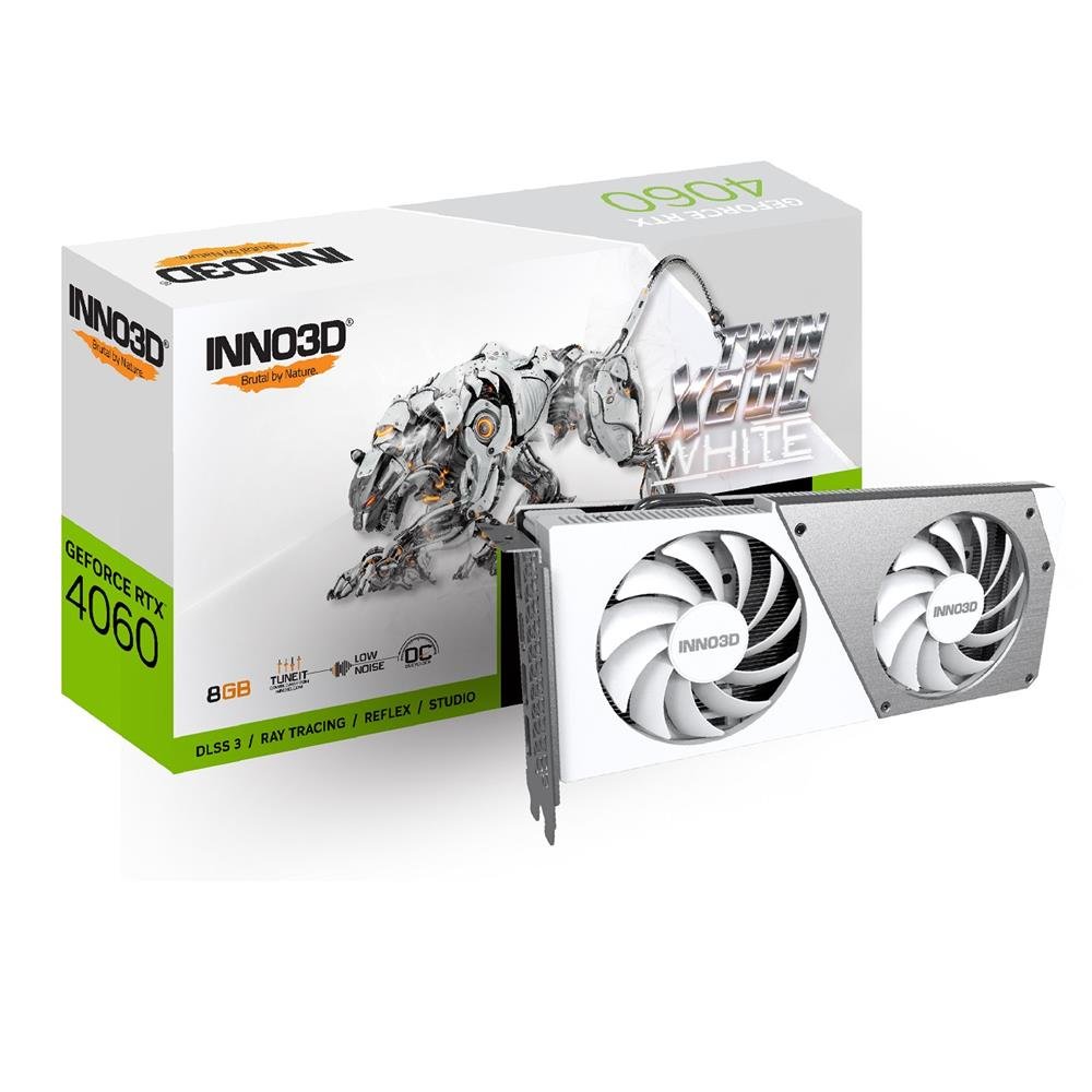 Placa De Vídeo Inno3d Geforce Rtx 4060 Twin X2 Oc, 8Gb, Gddr6, 128-Bit, Branco