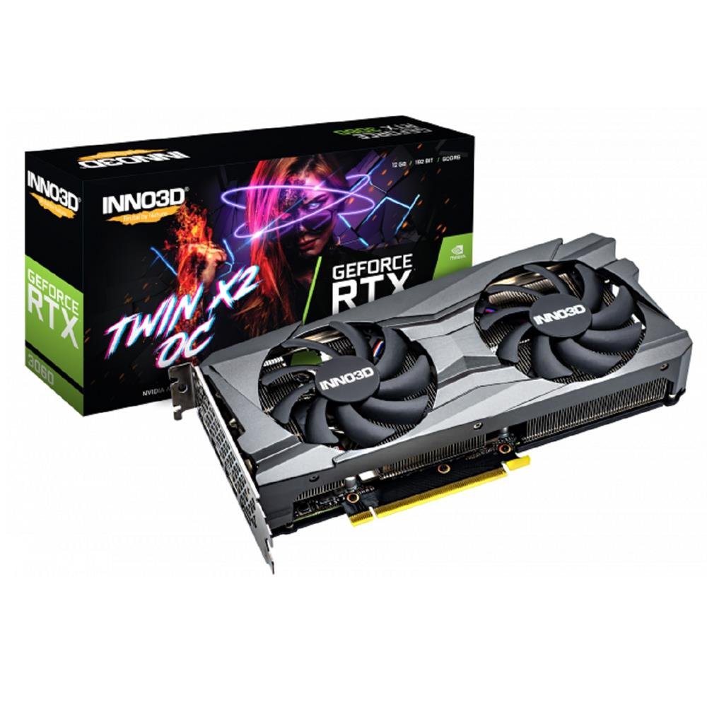Placa de Vídeo INNO3D GeForce RTX 3060 Twin X2 OC, 12GB, GDDR6, 192-Bit, Preto