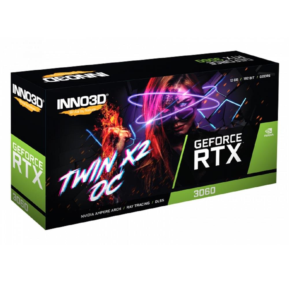 Placa de Vídeo INNO3D GeForce RTX 3060 Twin X2 OC, 12GB, GDDR6, 192-Bit, Preto