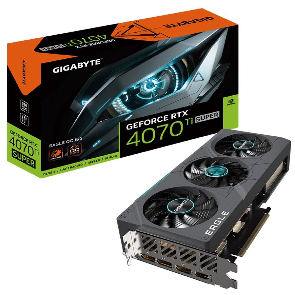 Placa De Vídeo Gigabyte Geforce Rtx 4070 Ti Super Eagle Oc, 16Gb, Gddr6x, 256-Bit, Rgb, Preto