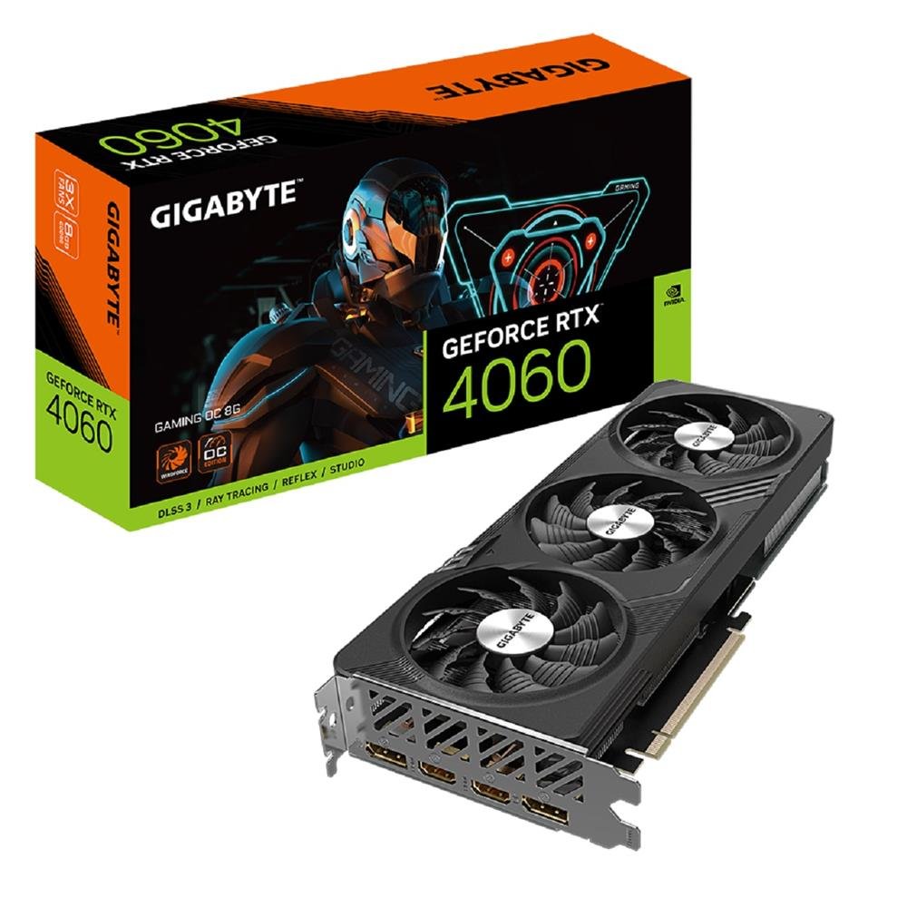 Placa De Vídeo Gigabyte Nvidia Geforce Rtx 4060 Gaming Oc, 8Gb, Gddr6, 128-Bit, Preto