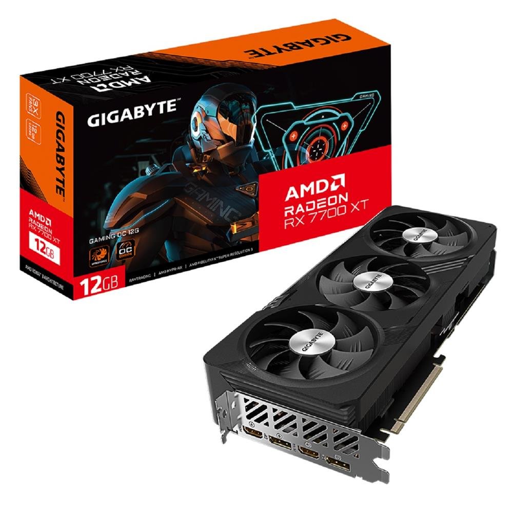 Placa De Vídeo Gigabyte Amd Radeon Rx 7700 Xt Gaming Oc, 12Gb, Gddr6, 192-Bit