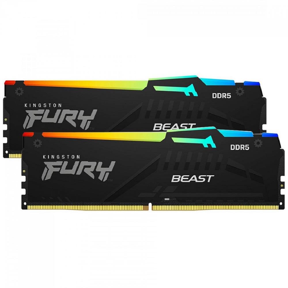 Memória DDR5 Kingston Fury Beast, RGB, 32GB (2x16GB), 5600Mhz, Preto, KF556C36BBEAK2-32
