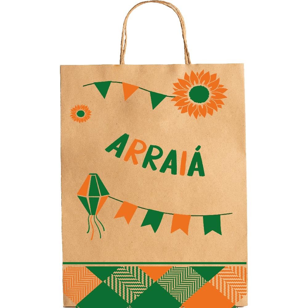 Sacola De Papel G 33X26X17Cm Festa Arraia - Embalagem com 25 unidades.