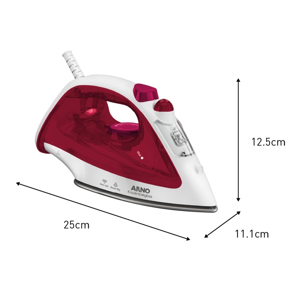 FERRO VAPOR ARNO ESSENTIALGLISS FV1051B3 BASE ANTIADERENTE BRANCO/ROSA 110V