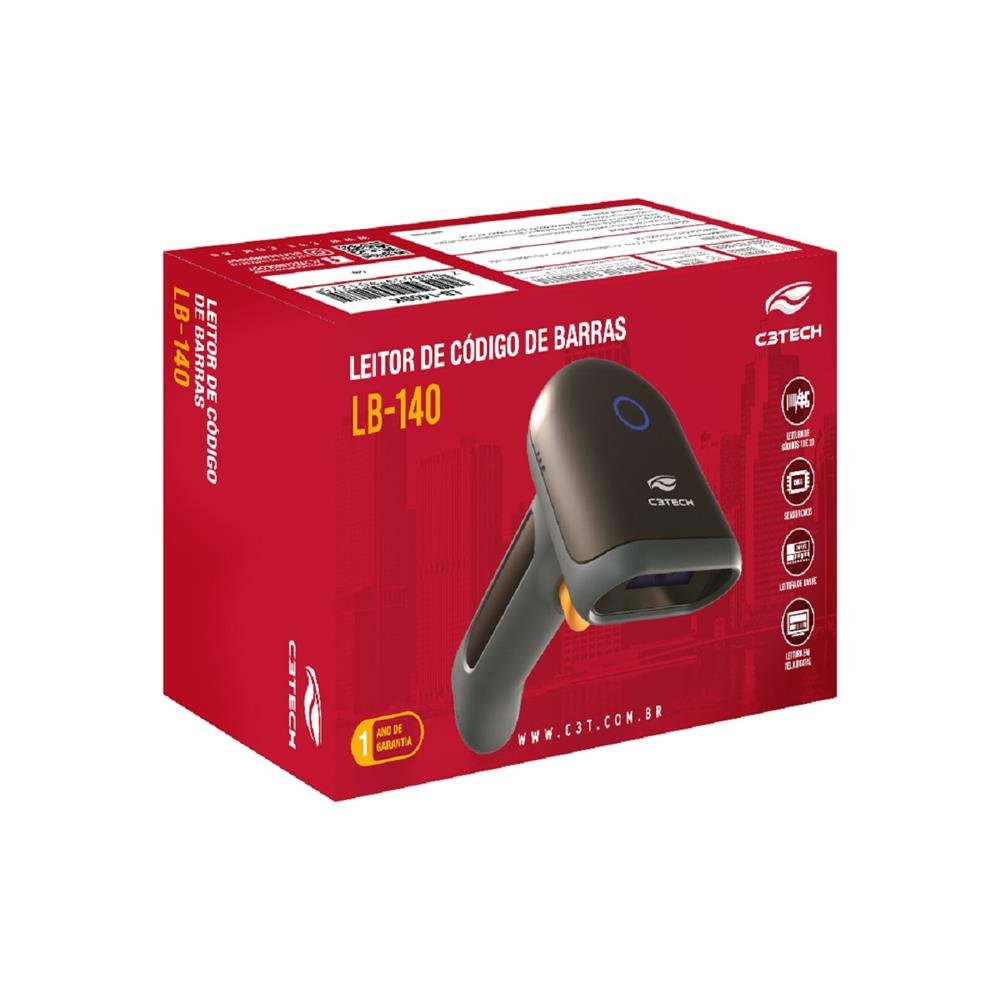 Leitor de Codigo de Barras C3Tech LB-140BK 1D/2D, USB, IP54, Preto