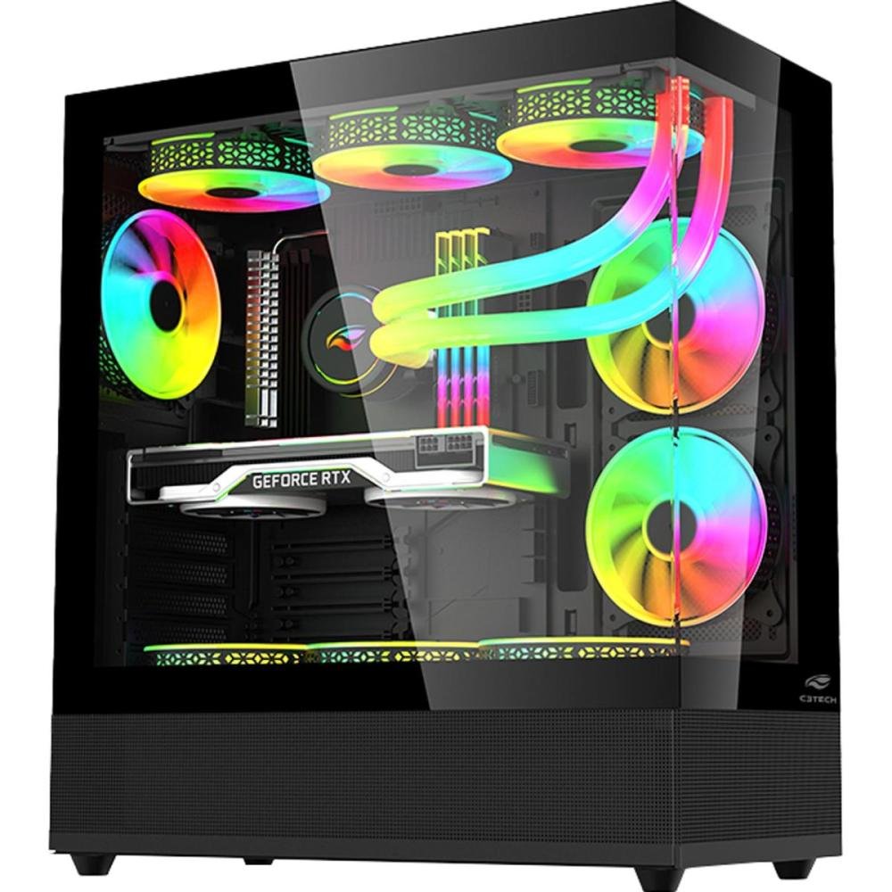 Gabinete Gamer C3tech Mt-G850bk, Mid Tower, Vidro Temperado, Sem Fonte, Preto