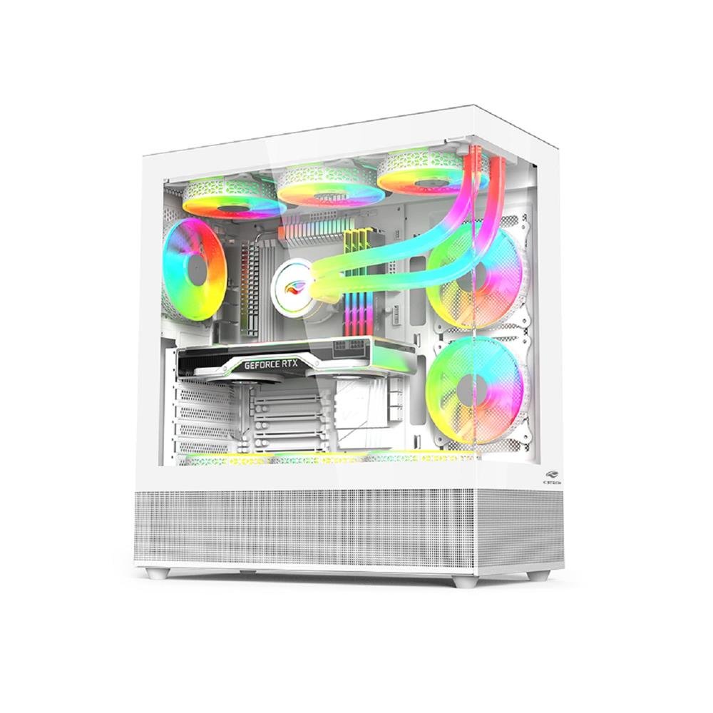 Gabinete Gamer C3tech Mt-G850wh, Mid Tower, Vidro Temperado, Sem Fonte, Branco