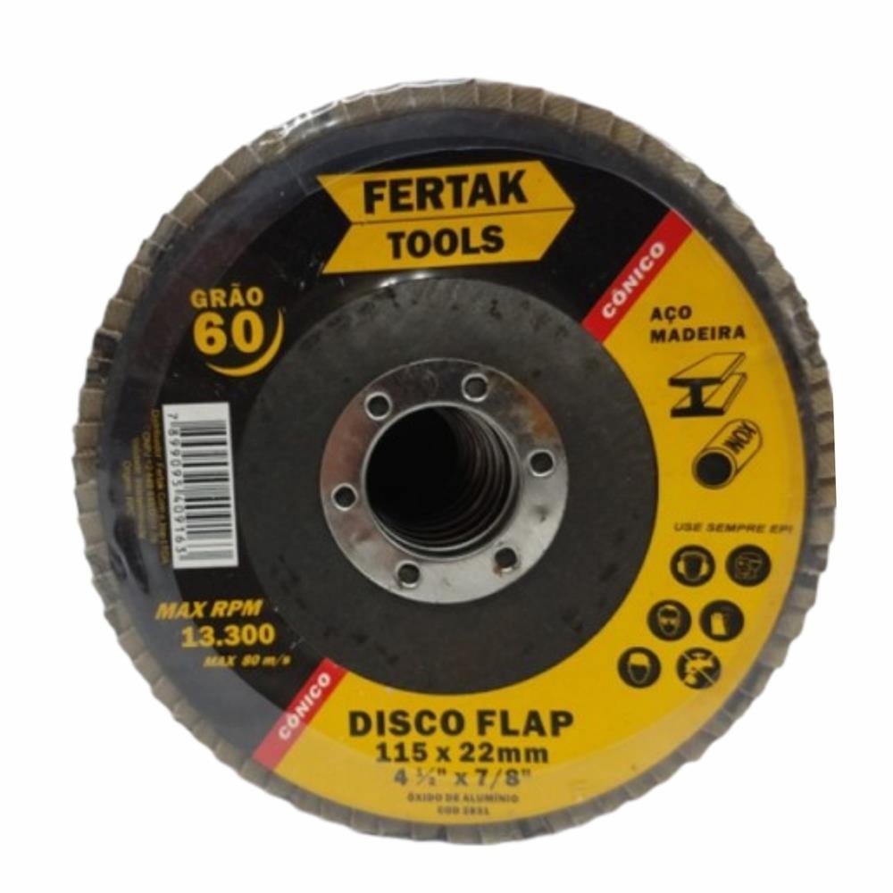 Disco Flap 115mm Grão 60 Cônico com 10 unidades Fertak