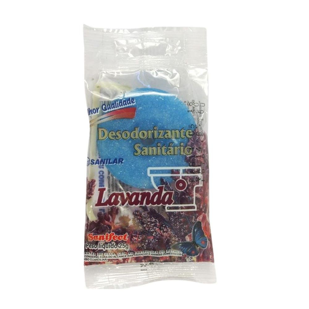 Pedra Sanitária Sanilar Lavanda - Embalagem contém um gancho plástico e uma pedra sanitária 25g