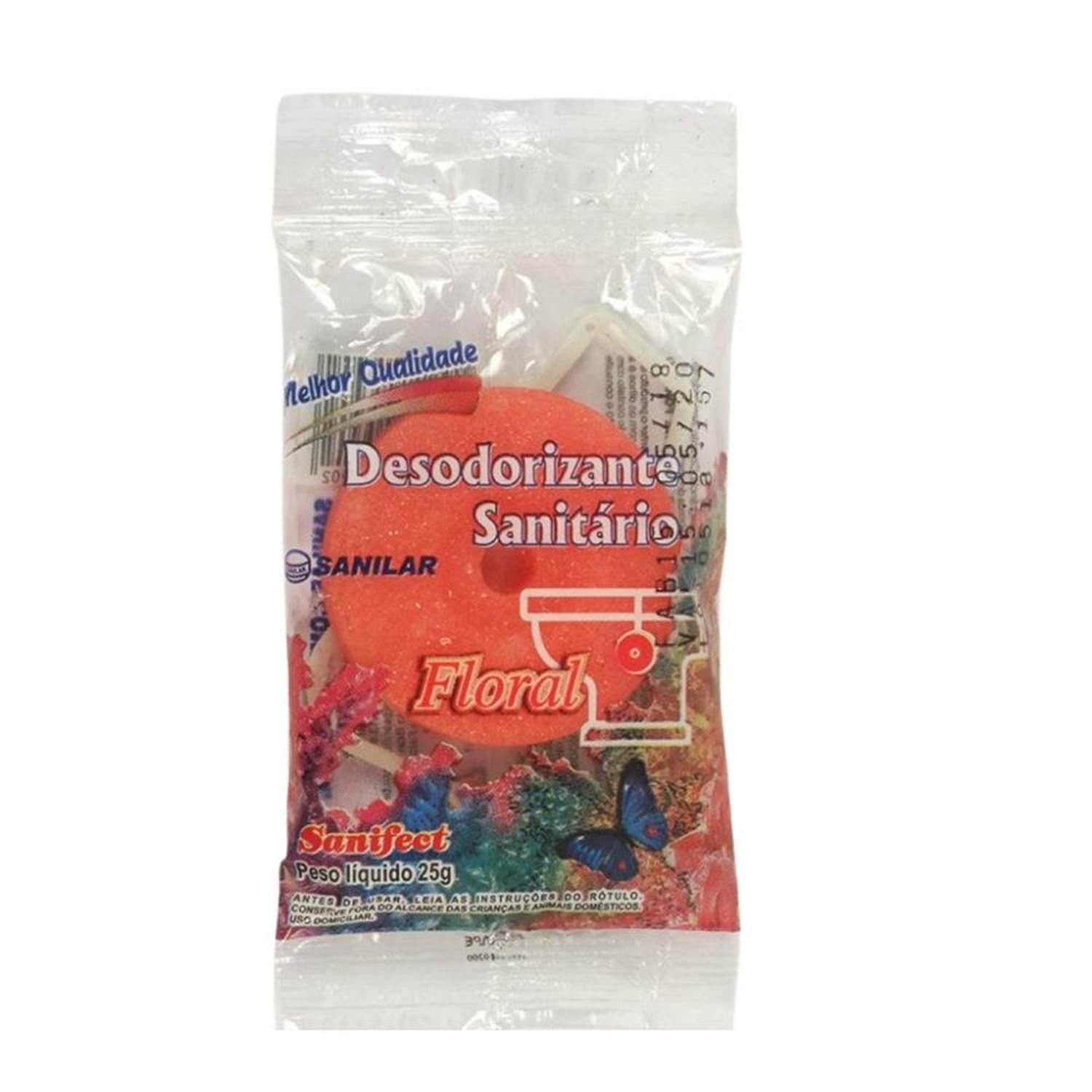 Pedra Sanitária Sanilar Floral - Embalagem contém um gancho plástico e uma pedra sanitária 25g