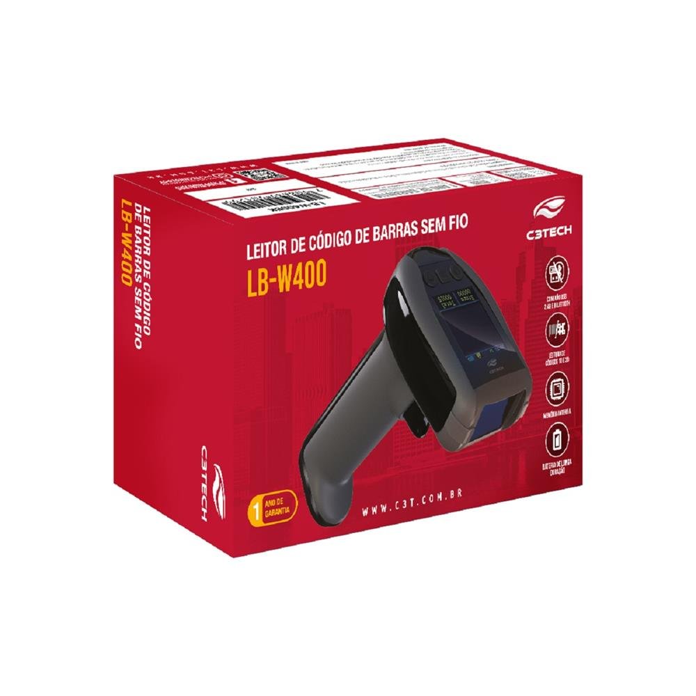 Leitor de Codigo de Barras C3Tech LB-W400BK 1D/2D, Sem Fio Bluetooth, IP42, Preto