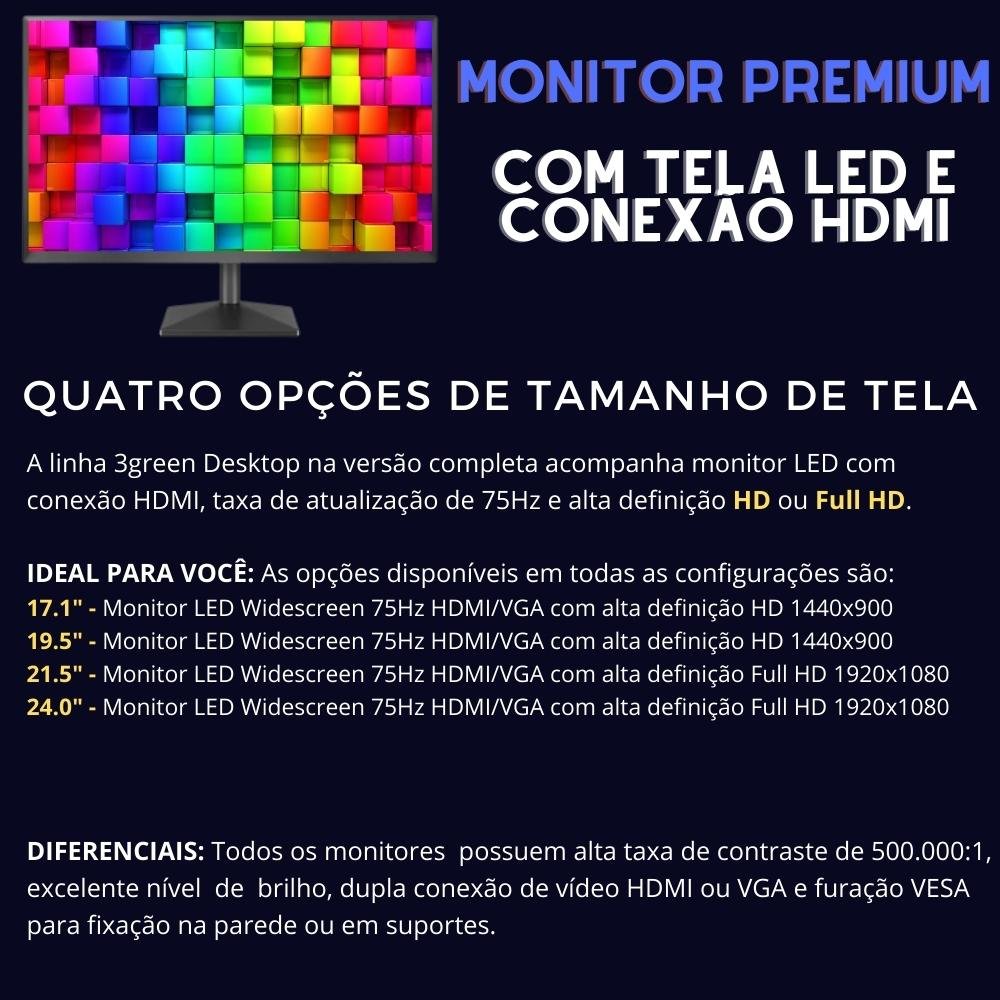 Computador Completo 3green Desktop Intel Core i5 16GB Monitor 19.5" HDMI SSD 480GB Windows 10 3D-089