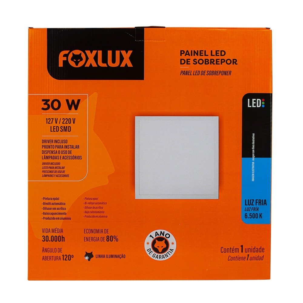 Plafon Painel Foxlux LED 40cm Quadrado de Sobrepor 30W 6500K