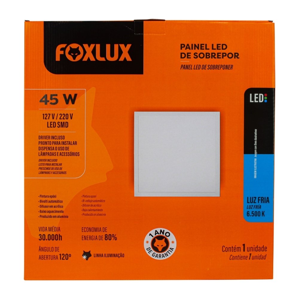 Plafon Painel Foxlux LED 60cm Quadrado de Sobrepor 45W 6500K