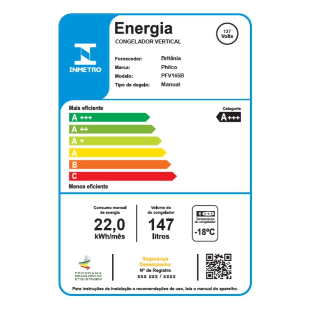 Freezer Vertical Philco 140 Litros PFV165B - A+++, Branco, 110V