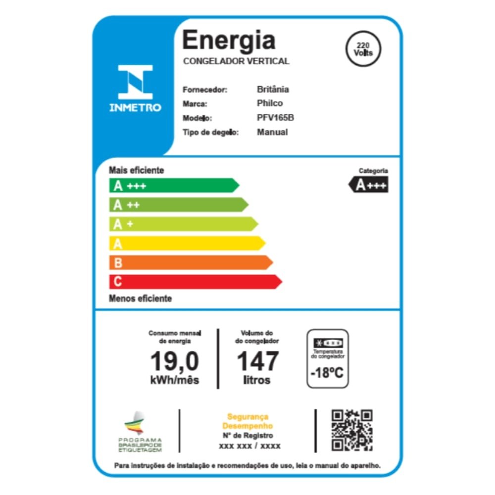 Freezer Vertical Philco 140 Litros PFV165B - A+++, Branco, 220V