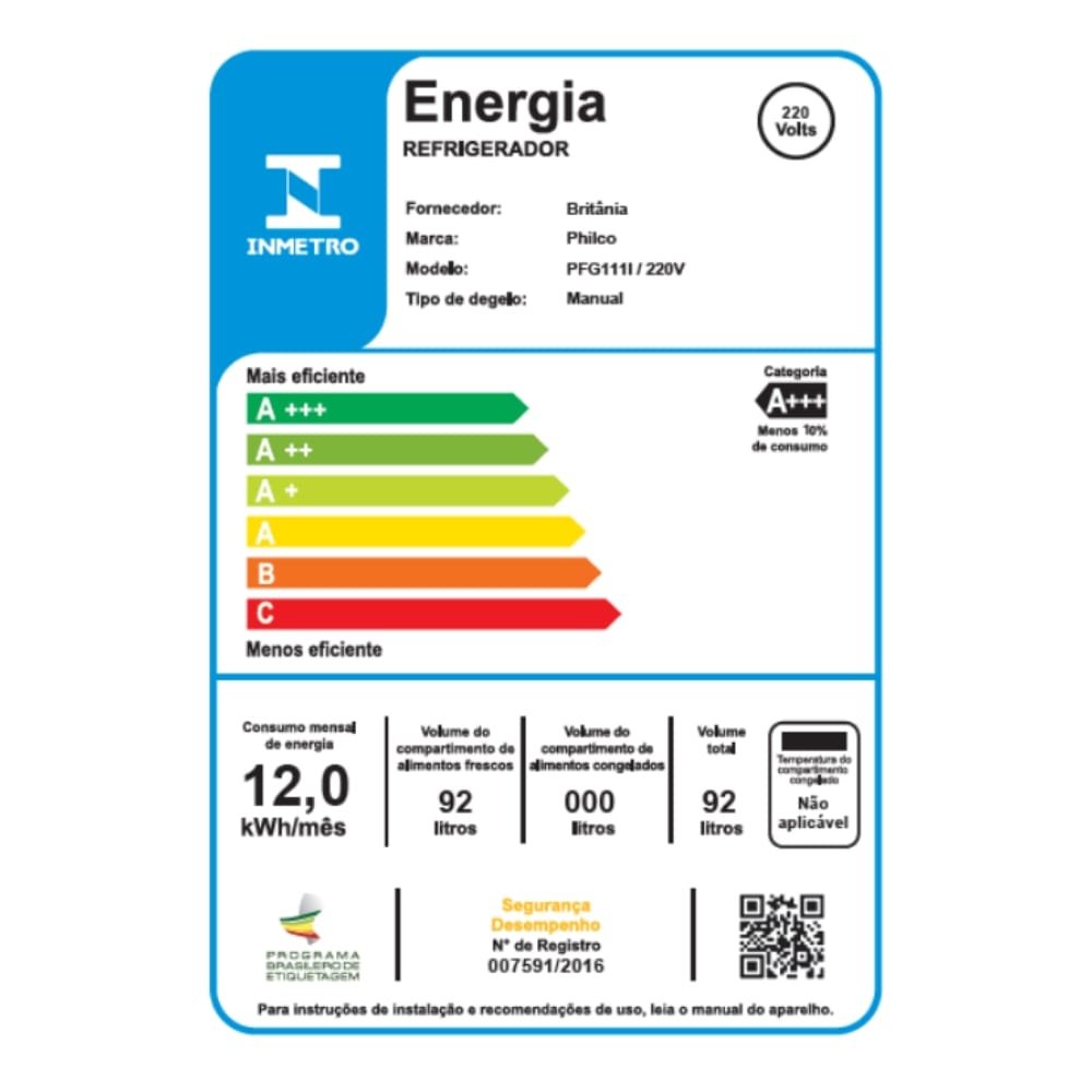 Frigobar Philco 92 Litros PFG111I - Inox, 220V