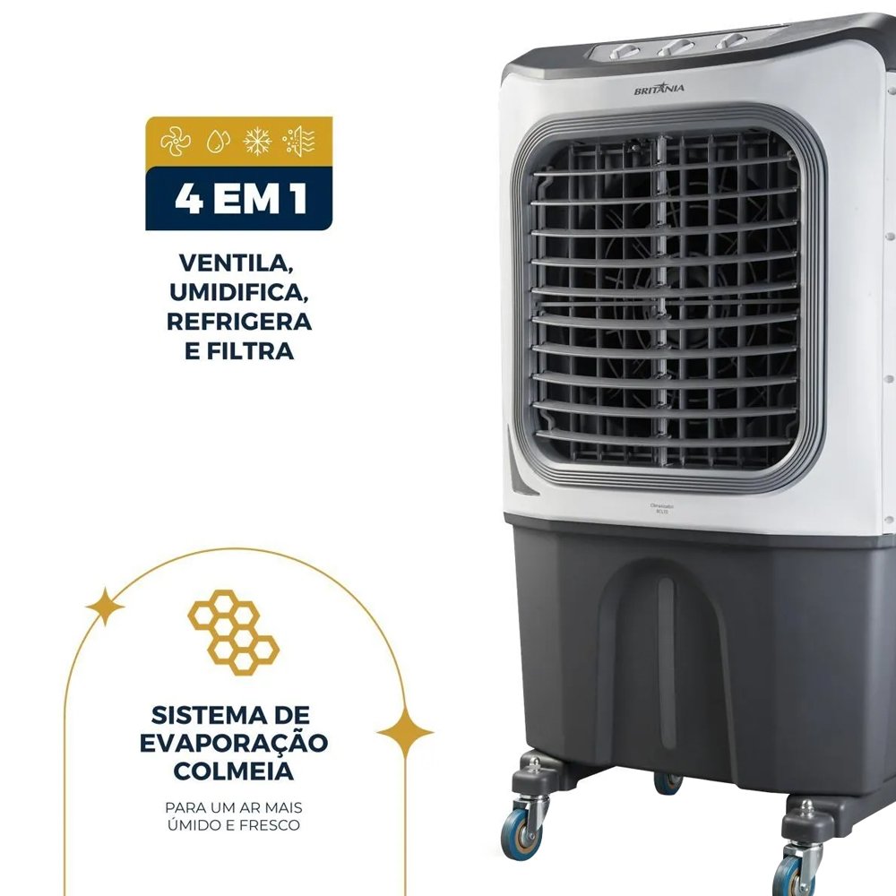 Climatizador De Ar Britânia BCL70 70 Litros - 4 Em 1, 3 Velocidades, Cinza, 110V