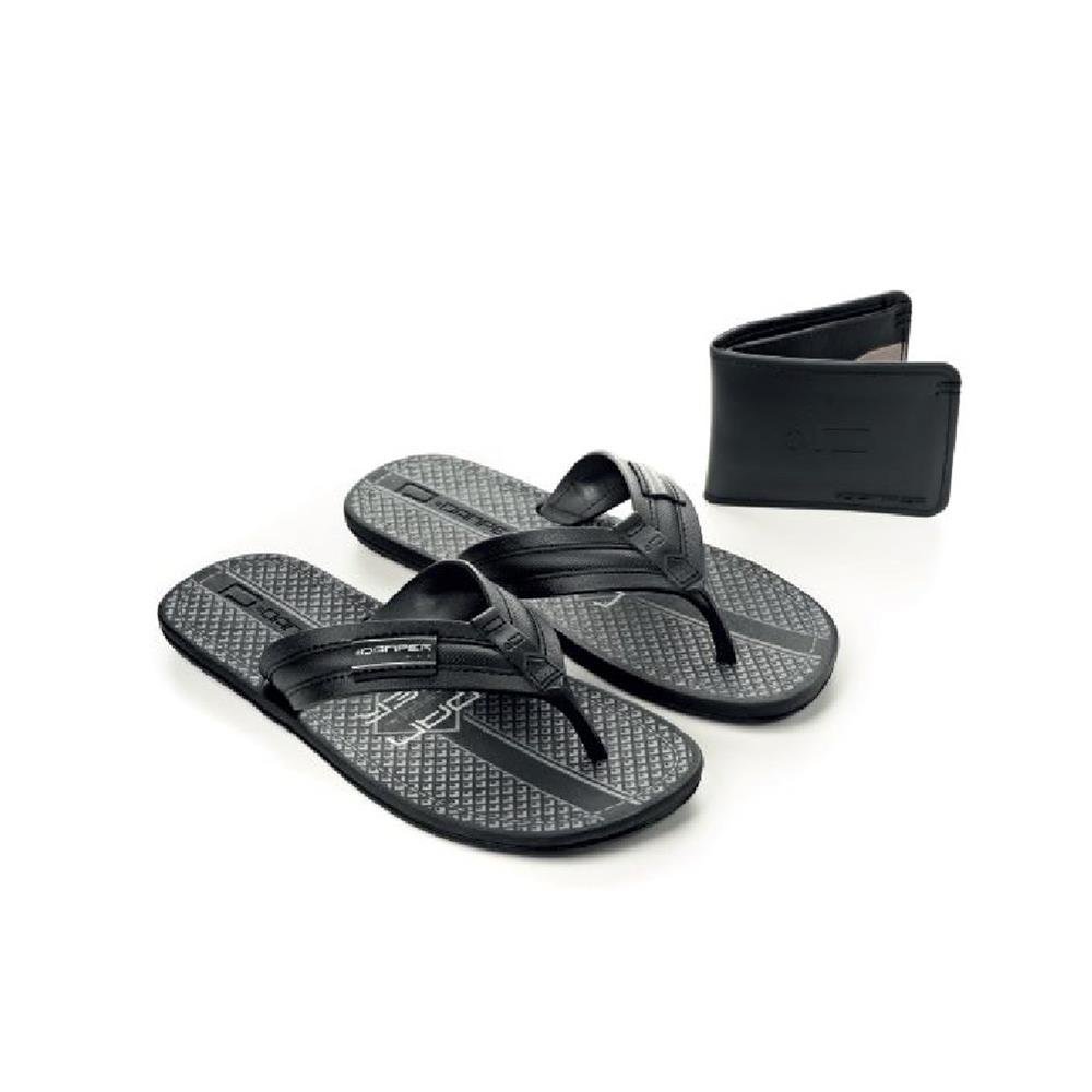 Chinelo Danper Adulto Masculino Kit D6036 Preto/Preto + Carteira 42