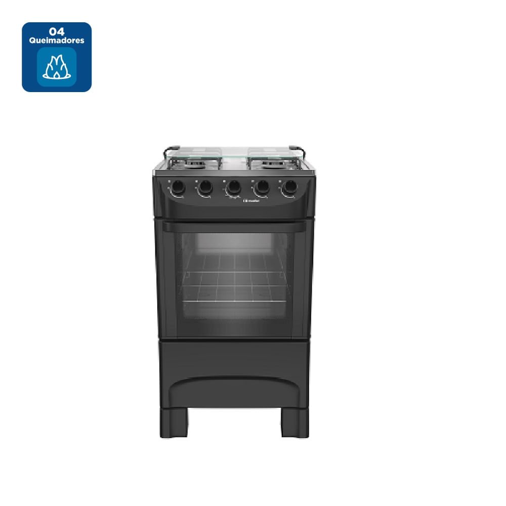 Fogão de Piso Mueller 4 Bocas Mesa Inox Preto MFI4BA